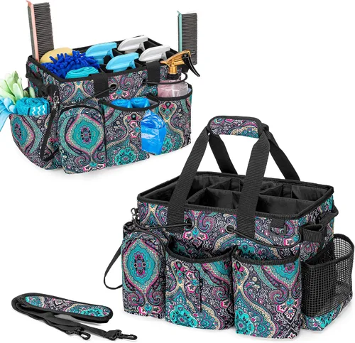Vista 8 de LoDrid Organizador de limpieza profesional grande con divisor desmontable, organizador de suministros con asa y correa para el hombro, bolsas