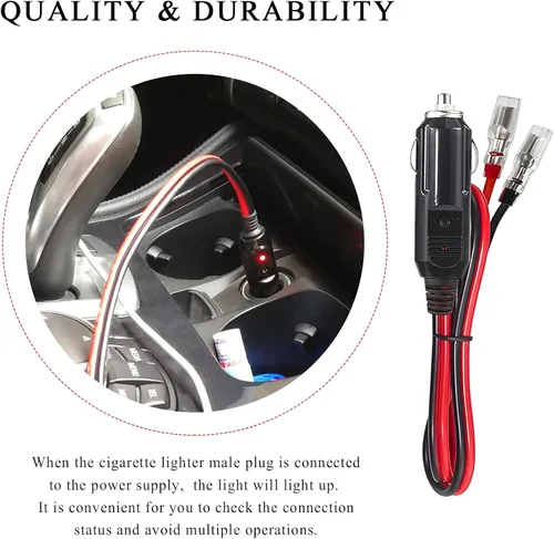 Vista 3 de Yourkar Enchufe macho para encendedor de cigarrillos con fusible, cable de enchufe de encendedor de cigarrillos de 12 V con cables, adaptador