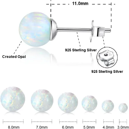 Vista 2 de Aretes de plata de ley chapados en oro blanco con ópalo de 3 a 0.315 in, opciones de imitación de ópalo de punto, joyería hipoalergénica
