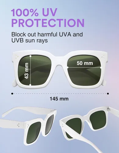 Vista 47 de zeroUV - Gafas de sol cuadradas retro de moda de gran tamaño para mujer estilo vintage 1.969 pulgadas