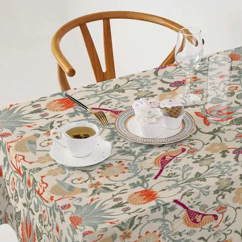 Vista 338 de Mantel Floral Retro de Pájaros, Diseño Original Bohemio William Morris Estampado Cubierta de Mesa para Hogar Picnic Fiesta Comedor Cocina William
