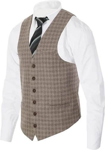 Vista 126 de Gioberti Chaleco de tweed formal de 6 botones para hombres
