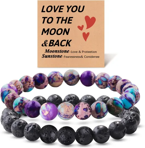 Vista 40 de 2 pulseras magnéticas para parejas, piedra natural negra mate, cristal para votos de amor eterno, juego de pulseras de cuentas de piedra de energía