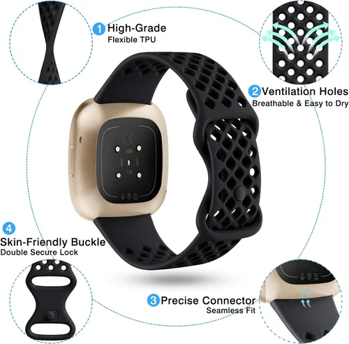 Vista 2 de Maledan Compatible con Fitbit Sense Band Fitbit Versa 3 Band Fitbit Sense 2 Band Fitbit Versa 4 Bandas, correa de reloj deportiva impermeable