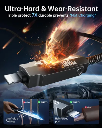 Vista 7 de SHEZI Cable USB C 4 en 1 trenzado de nailon de 100 W, 3 pies, compatible con cable Lightning, cable de carga rápida para iPhone/iPad