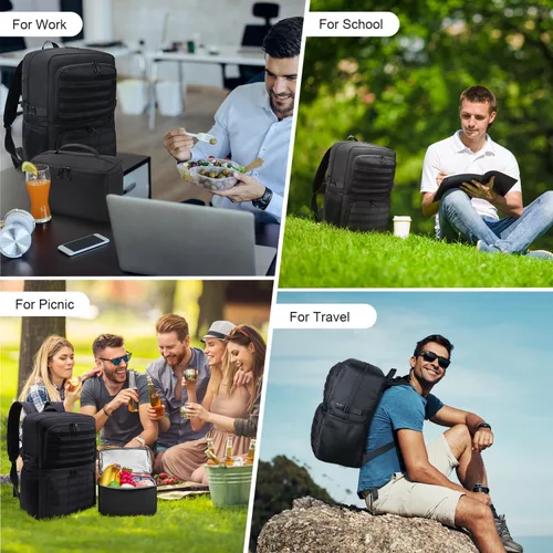 Vista 6 de BERTASCHE Mochila de almuerzo, mochila para laptop de 15.6 pulgadas, mochila de trabajo con hielera aislada para hombres y mujeres, mochila táctica