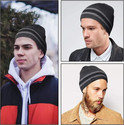 Vista 2 de Sombreros de punto cálidos de invierno para hombre, gorra de punto de cráneo llano