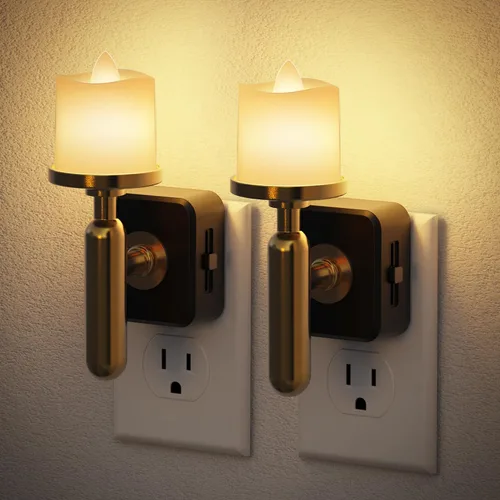 Vista 8 de JandCase Luz Nocturna de Vela, Luces Nocturnas que se Enchufan a la Pared, Blanco Suave 3000K, Brillo Ajustable 0-100LM, Sensor de Anochecer a