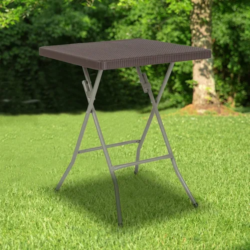 Vista 2 de Flash Furniture - Mesa plegable cuadrada de plástico de ratán marrón de 1.95 pies