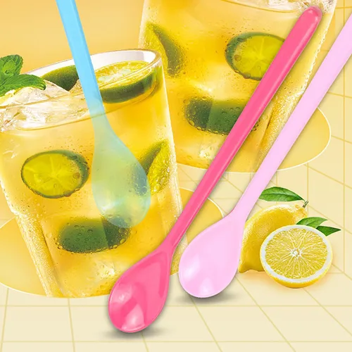 Vista 6 de VAKTOK 4 cucharas de café largas de plástico coloridas para helados, cócteles, cucharas de mezcla de mango largo de chocolate caliente