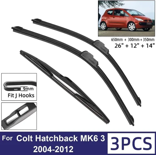 Vista 2 de Limpiaparabrisas compatible con Mitsubishi Colt Hatchback MK6 3 puertas 2004-2012, limpiaparabrisas delantero y trasero, limpiaparabrisas automático