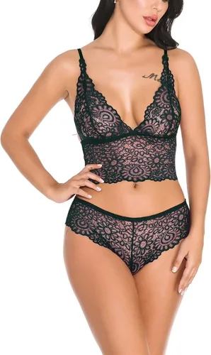 Vista 2 de Conjunto sexy de bralette y bragas de encaje para mujer (2 piezas, talla S-XXL)
