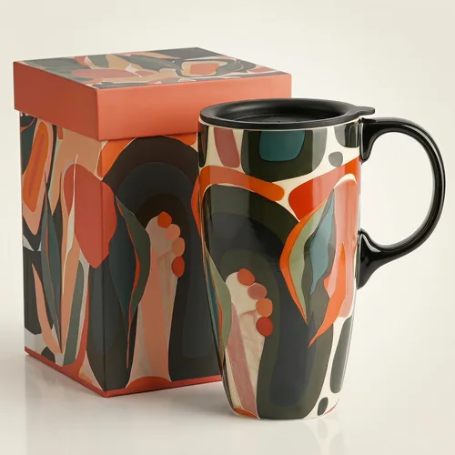 Vista 18 de DUSVALLY Taza de viaje de cerámica de 17 onzas con tapa y asa, taza de café 17oz
