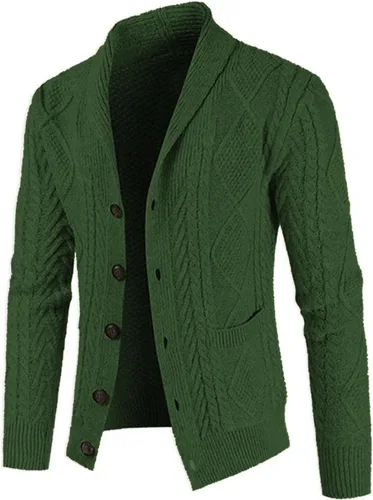 Vista 2 de JMIERR Suéter casual de manga larga con cuello de chal y botones para hombre con bolsillos