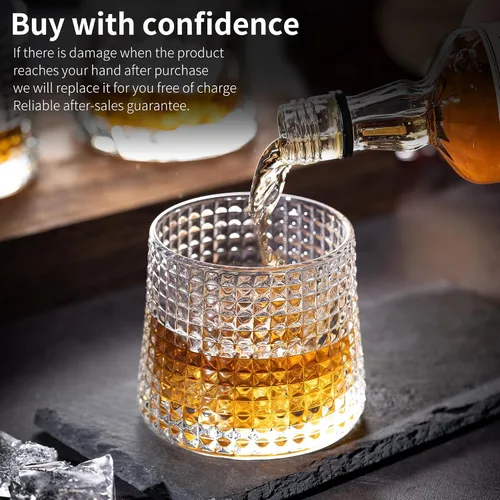 Vista 5 de Vasos de whisky - Juego de 3 vasos antiguos de 6 oz, pequeños vasos de coctel de bourbon de alcohol de whisky (rejilla de cristal)