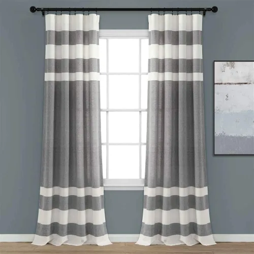Vista 12 de Lush Decor Juego de cortinas de ventana de algodón teñido con hilo de rayas grises (84 x 40 pulgadas)