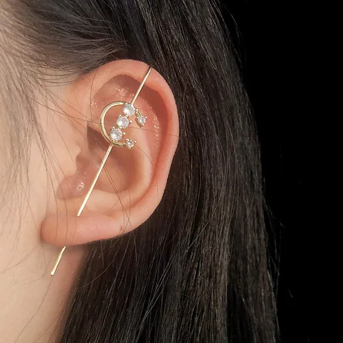 Vista 4 de Aretes de ganchopiercing para mujer estilo trepadores, envolventes en color dorado y plateado
