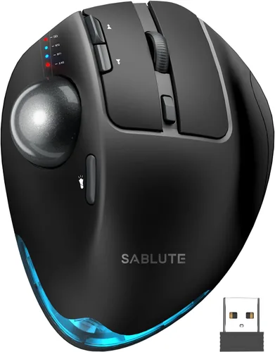 Vista 12 de Ratón de Trackball inalámbrico, ángulo ajustable recargable, mouse gris retroiluminado Ratón ergonómico MAM1 Pro con punta redonda con 5 niveles