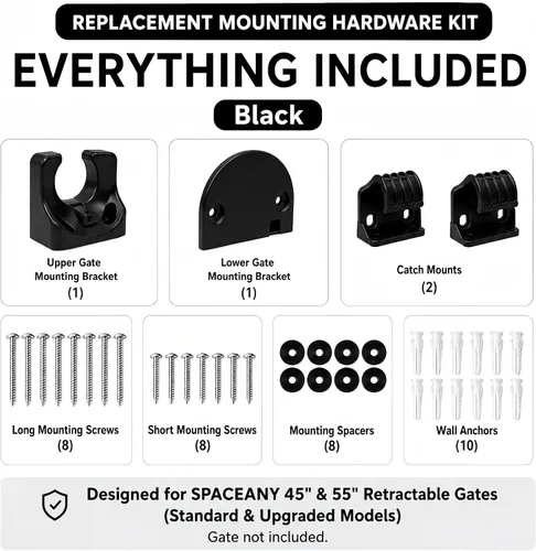 Vista 2 de SPACEANY Kit de piezas de repuesto retráctil para puerta de bebé, accesorios oficiales para puertas de seguridad SPACEANY - Incluye montaje de Negro