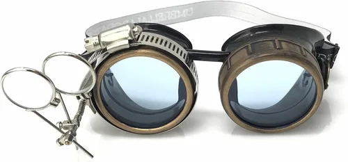 Vista 14 de Lentes estilo victoriano Steampunk con diseño de brújula, lentes de colores y lupa ocular