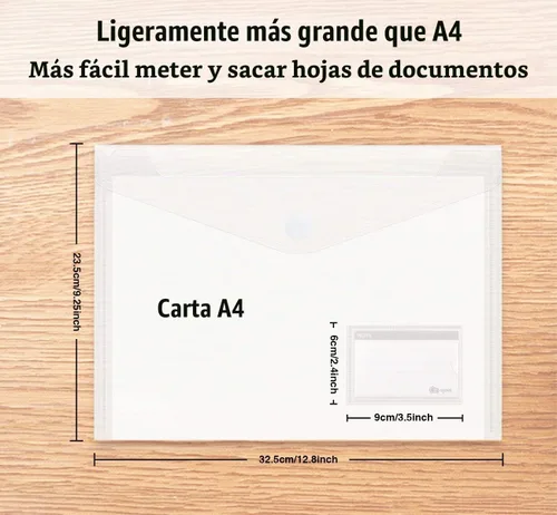 Vista 4 de ABSOFINE Paquete de 25 carpetas de sobres de plástico transparente, tamaño carta A4, 100% transparente, cierre de gancho y bucle, bolsillo para 25