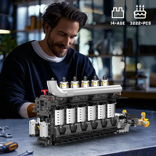 Vista 4 de Mould King 10209 Juegos de construcción de motor portaaviones, kit de modelo de motor de accionamiento de chip inteligente que funciona, construye