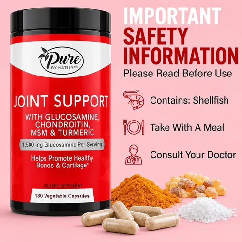 Vista 4 de Pure By Nature Glucosamina condroitina MSM cúrcuma Boswellia (suministro para 60 días) – Suplemento de apoyo articular para mujeres y hombres, apoyo