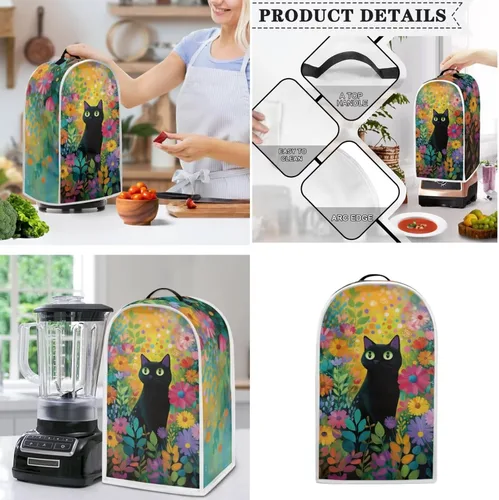 Vista 3 de doginthehole 2 Slice Toaster Cover and Blender Dust Cover Abstract Black Cats Small Appliance Covers Set of 2 Washable Stand Mixer Bread Maker