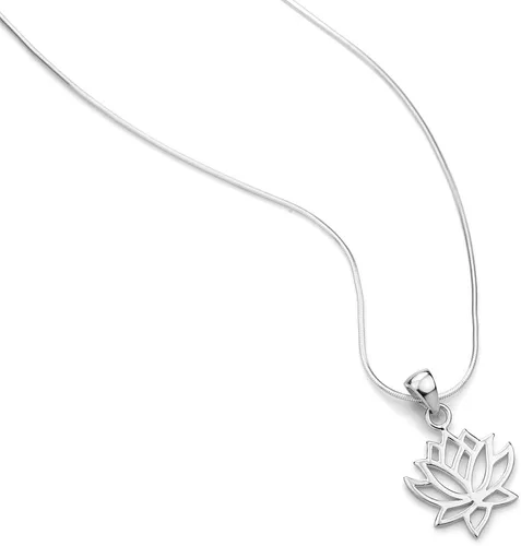 Vista 2 de Collar con colgante de flor de loto abierto de plata de ley 925 para mujer, cadena de plata italiana de 18 pulgadas, Metal, No es una piedra preciosa