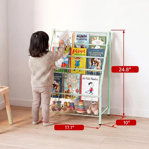 Vista 2 de JAQ Estantería infantil para niños pequeños, estante de exhibición de libros de 4 niveles orientado hacia adelante para guardería, sala