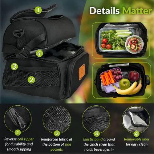 Vista 4 de Bright Line Eating Bolsa térmica aislada para 12 latas, bolsa de almuerzo con forro de espuma de PEVA, bolsa térmica suave con bolsillos y correa