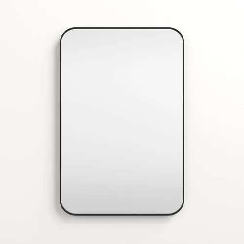 Vista 2 de Better Bevel - Espejo con marco de metal negro de 24 x 36 pulgadas, espejo rectangular de pared para baño, esquina redondeada