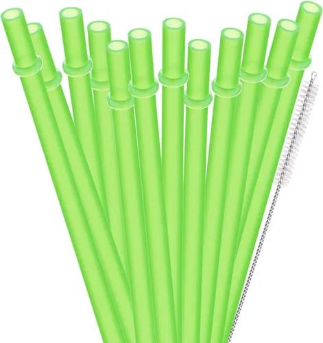 Vista 10 de Pajitas de repuesto de plástico reutilizables de color liso de 6 pulgadas para mini tarro de masón, vasos, juego de 12 popotes con cepillo de 12color