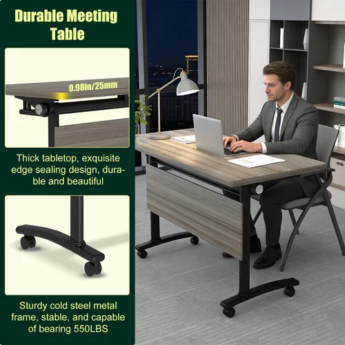 Vista 7 de Mesas plegables para sala de conferencias, mesa de entrenamiento móvil abatible con ruedas giratorias de 360°, mesa de conferencias moderna Olmo