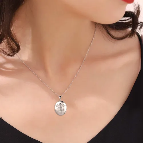 Vista 6 de POPKIMI Regalos para enfermera, médico, caduceo, estetoscopio, collar con medallón que sostiene fotos, médico, medicina de enfermería, joyería