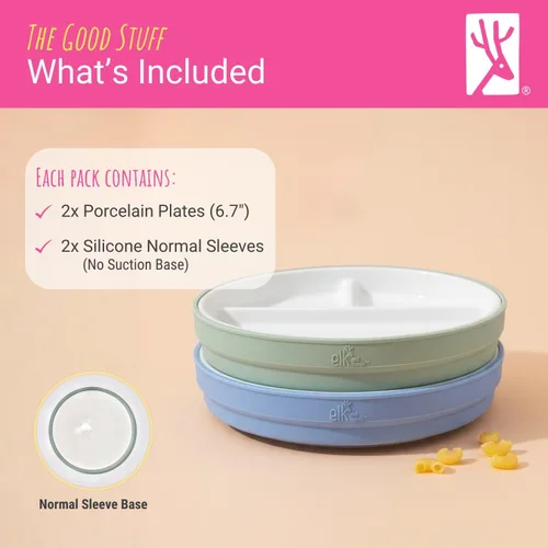 Vista 7 de Elk and Friends platos para niños de porcelana divididos de 6.7" con fundas de silicona Adecuados para bebés/niños/niños pequeños Apto