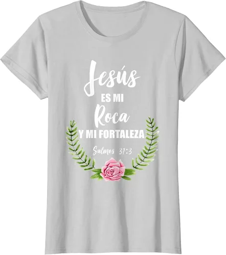 Vista 47 de Jesus ES Mi Roca - Camiseta con versículo bíblico cristiano español Salmos Asphalt Grey