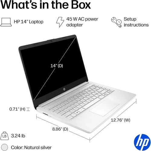 Vista 7 de Computadora portátil HP de 14 pulgadas 2026, procesador Intel, Office 365