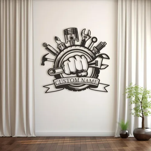Vista 3 de Letrero de metal personalizado para garaje, arte de pared de taller personalizado, decoración mecánica para hombres, día del padre para los amantes