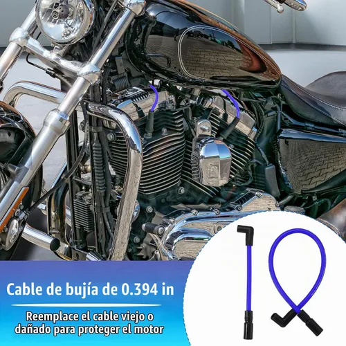 Vista 3 de Motoforti Kit de 2 piezas de cables de bujía de 10.4mm y 10mm DYNA-409BL azul de silicona para Harley Davidson Big Twin FXD Dyna 2000-2017