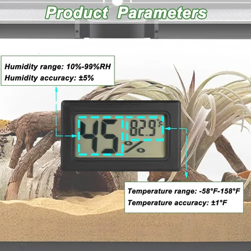 Vista 3 de Termómetro y medidor de humedad para reptiles Termómetro digital de terrario rectangular Accesorios para jaula de dragón barbudo Medidor