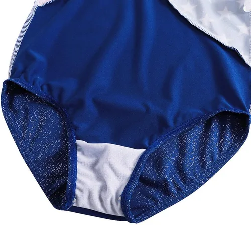 Vista 4 de BAOHULU Leotardos de gimnasia para niñas, ropa de baile patriótica de manga larga con purpurina y pantalones cortos a juego