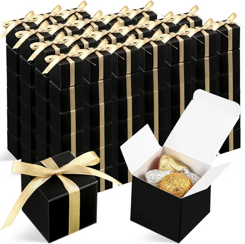 Vista 8 de Jutom 100 mini cajas de regalo, cajas de dulces extra pequeñas de papel con cinta dorada para el día de San Valentín, cumpleaños, boda, aniversario