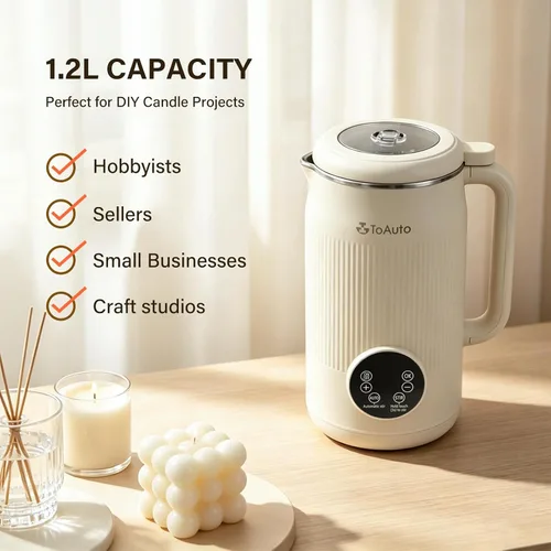 Vista 8 de TOAUTO Máquina mezcladora de cera para hacer velas de bricolaje, derretidor eléctrico de cera de 1.2 L con agitación automática, control digital