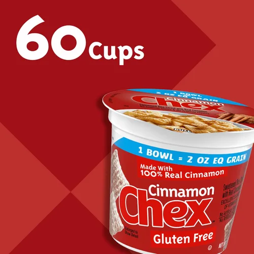 Vista 3 de Cinnamon Chex Cereal sin gluten, tazas de servicio de alimentos de una sola porción, 60