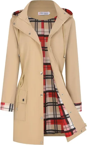 Vista 11 de BBX Lephsnt Abrigos de lluvia para mujer, chaqueta impermeable ligera, rompevientos para exteriores, gabardina con capucha A-verde militar