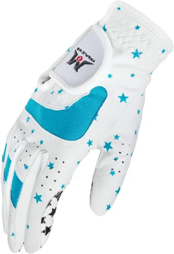 Vista 4 de MAZEL Guantes de golf para niños y niñas, para mano derecha e izquierda (1 par) guantes de golf transpirables de microfibra para jóvenes, blanco