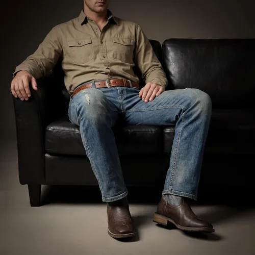 Vista 2 de Cowboy Boots for Men Square Toe Western Boots Retro Classic Embroidered Pull On Boot Azul-marrón bruñido