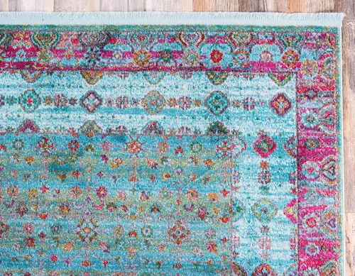 Vista 4 de Unique Loom Baracoa Collection Bright Tones Border - Alfombra tradicional vintage rectangular de 2 pies 2 pulgadas x 3 pies 0 pulgadas, azul/rosa