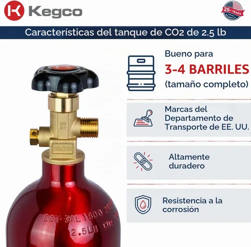 Vista 3 de Kegco ZXB2.5-R Cilindro de Co2, 2.5 libras, rojo